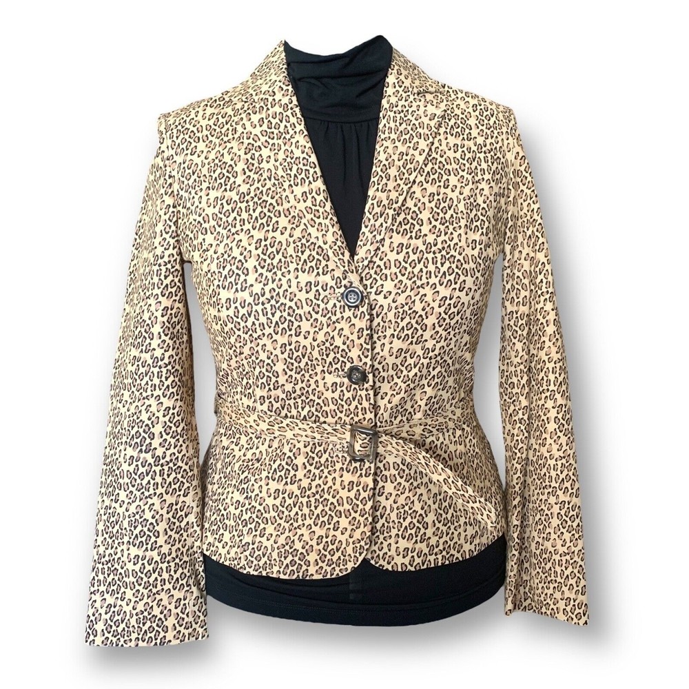 Leather Leopard Print Tan M Nappa Jacket Blazer Suit Belted Sample Fitted OOAK